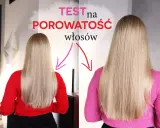 Porównanie włosów przed i po zabiegu. Test na porowatość włosów pokazuje różnicę w ich wyglądzie.