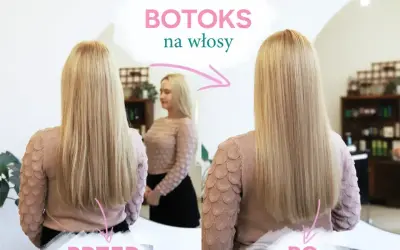 Przed i po zabiegu botoks na włosy. Długie, blond włosy stały się gładkie i lśniące.