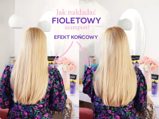 Fioletowy szampon: efekt przed i po. Blond włosy po zastosowaniu fioletowego szamponu stają się jaśniejsze i bardziej lśniące.