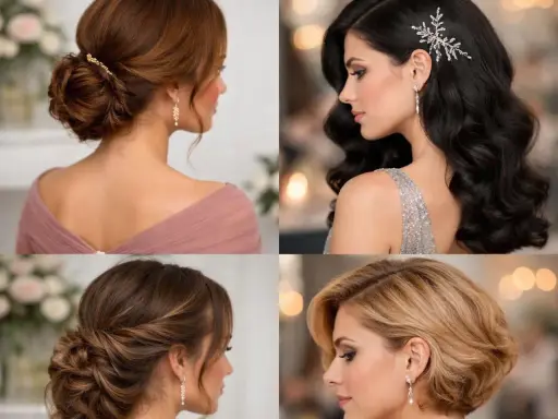 Najmodniejsze upięcia fryzury na wesele: elegancki kok, fale z ozdobą, warkocz i stylowy bob.
