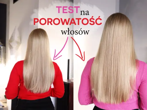 Porównanie włosów przed i po zabiegu. Test na porowatość włosów pokazuje różnicę w ich wyglądzie.