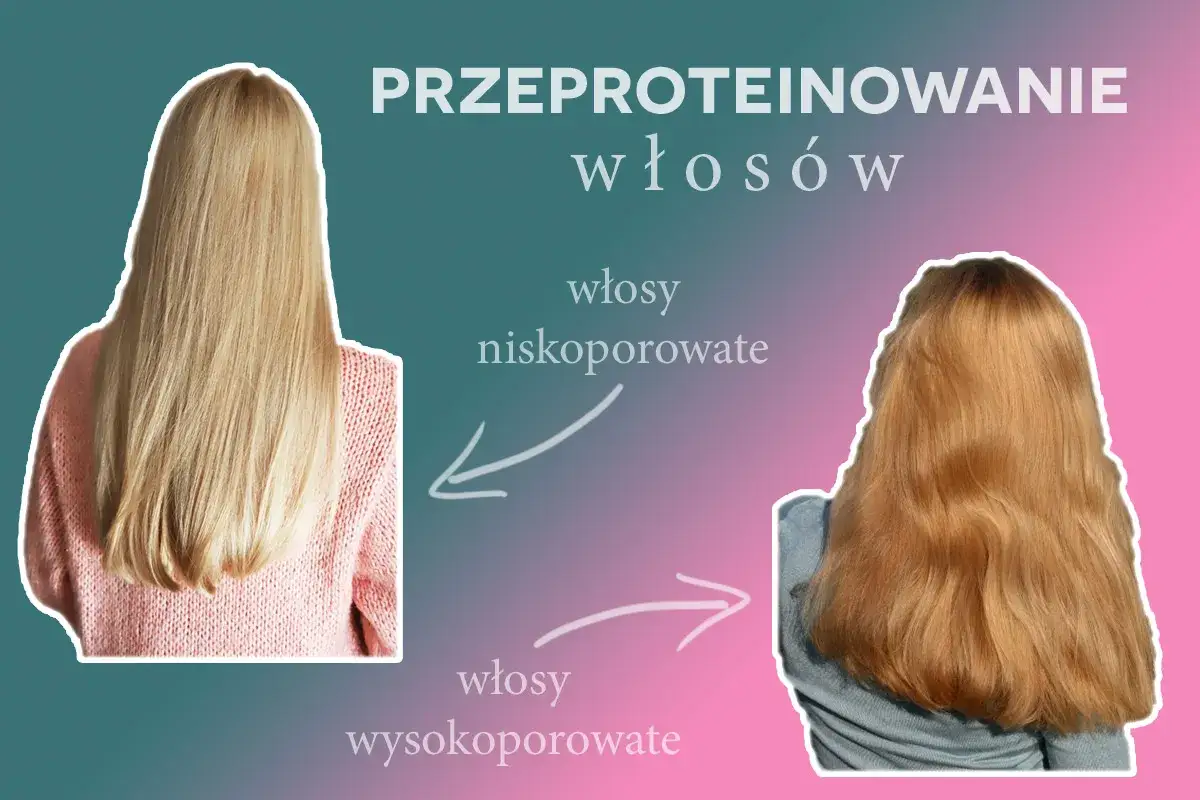 Przed i po: zdrowe, gładkie włosy niskoporowate kontra zniszczone, puszące się włosy wysokoporowate po przeproteinowaniu.